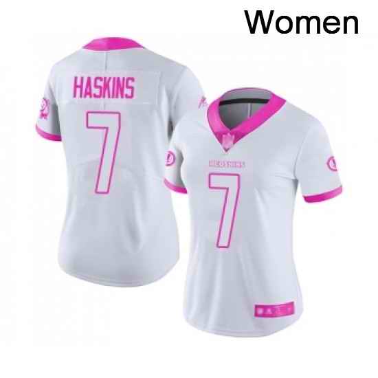 Womens Washington Redskins 7 Dwayne Haskins Limited White Pink Rush Fashion Football Jersey